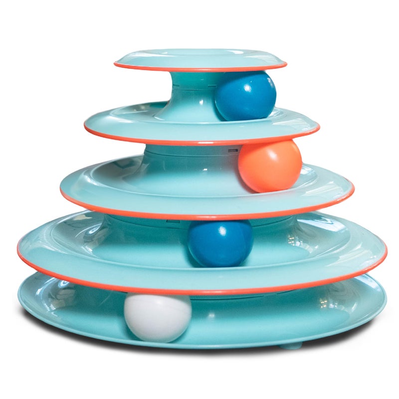 Catstages Chase Meowtain 4-Tier Interactive Cat Track Toy â€“ 4 Spinning Balls, Non-Slip Base, Ideal for Indoor Cats, Blue - Image 1